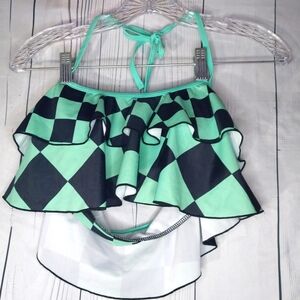 Haikyuu Green and Black Checkered Bikini Set Anime Style Size S